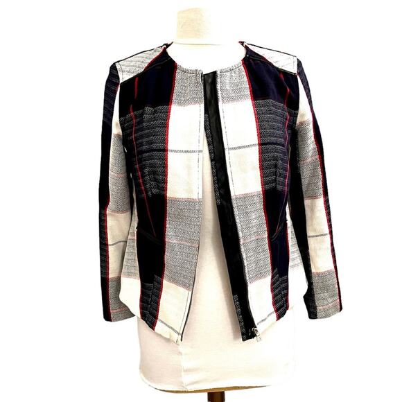 Merona Minimalist Plaid Spring Summer Zip Jacket S/P Office Career Casual Preppy - Picture 6 of 11